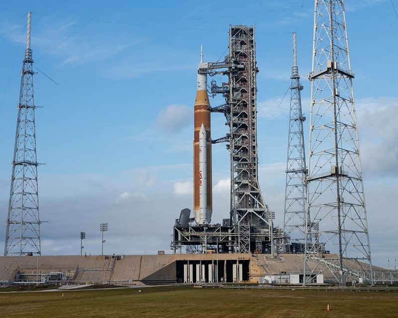 NASA rocket on the launch pad at Launch Complex 39B